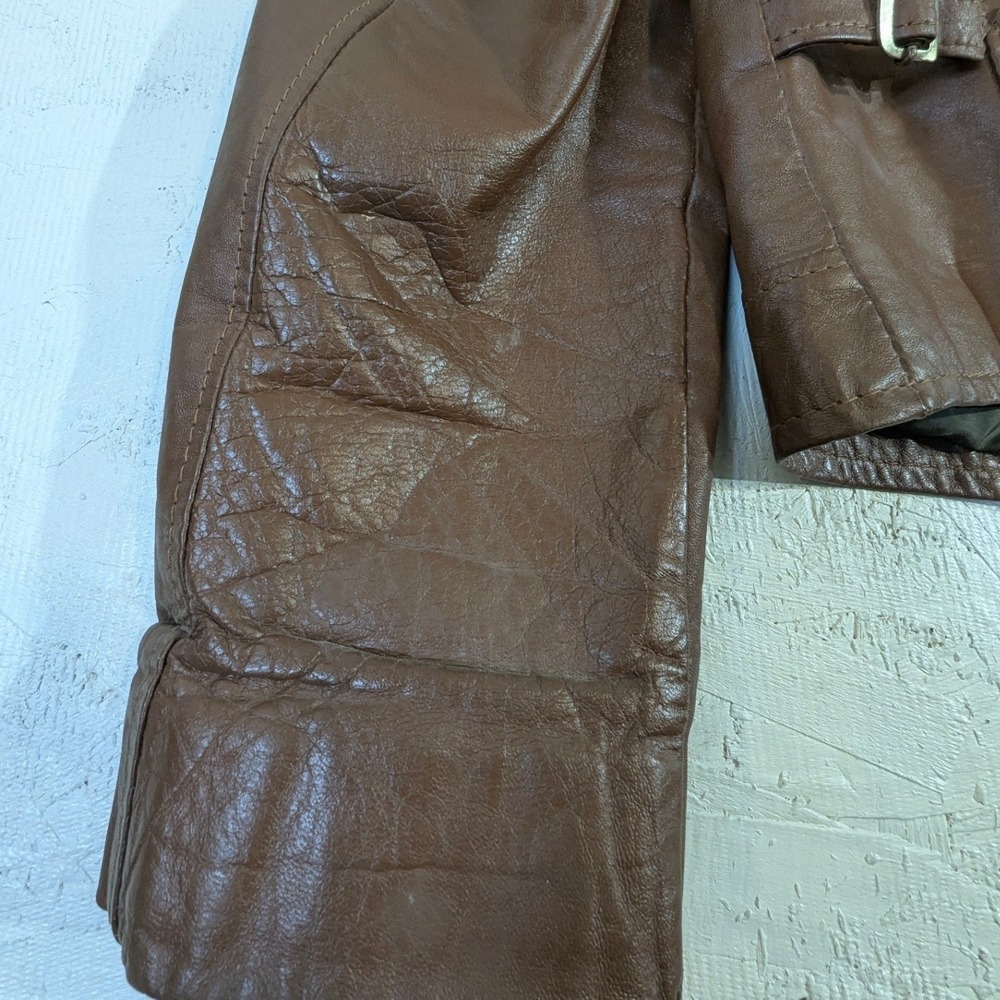 Vintage Jean Pierre Brown Leather Jacket Made in Argentina 42 Mens 80s Shacket - Picture 8 of 16